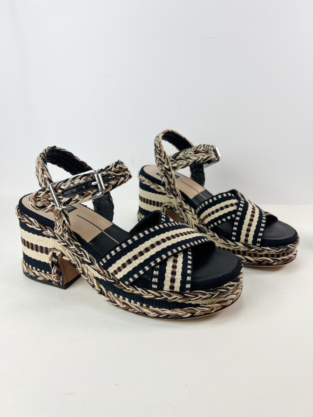 Dolce Vita Made in Brazil Grayce Platform Sandal Natural & Black Woven size 9